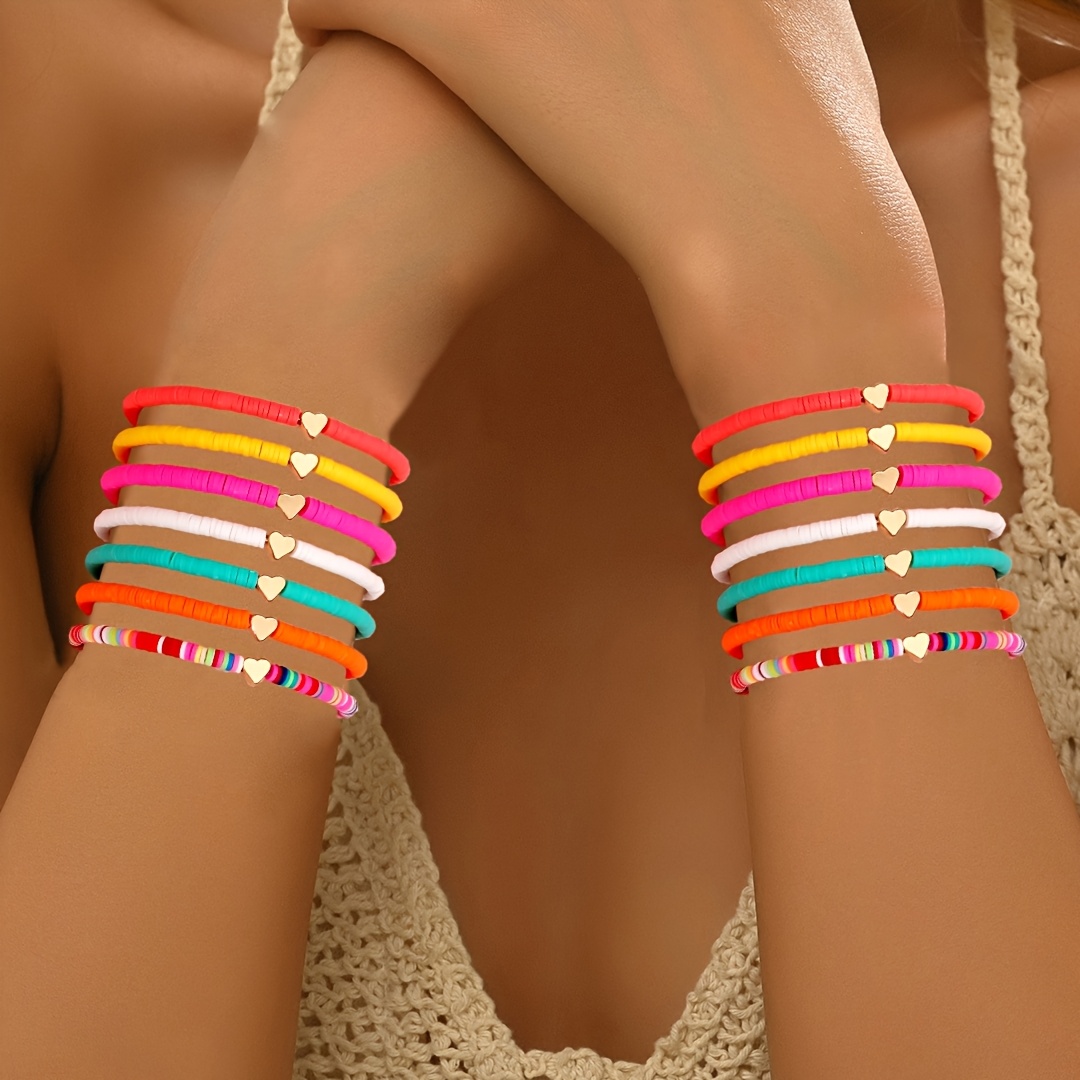 14pcs Women's Bohemian Rainbow Soft Clay CCB Bracelet Set